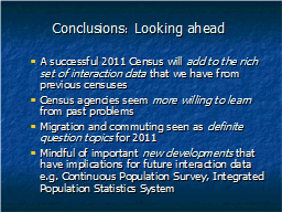 Conclusions:  Looking ahead 