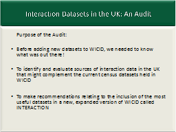 Interaction Datasets in the UK: An Audit